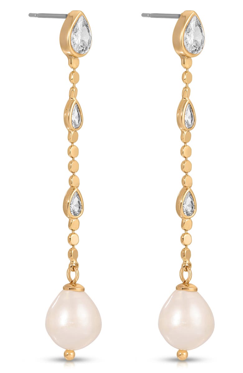 Ettika Teardrop Cubic Zirconia & Freshwater Pearl Drop Earrings, Alternate, color, Gold