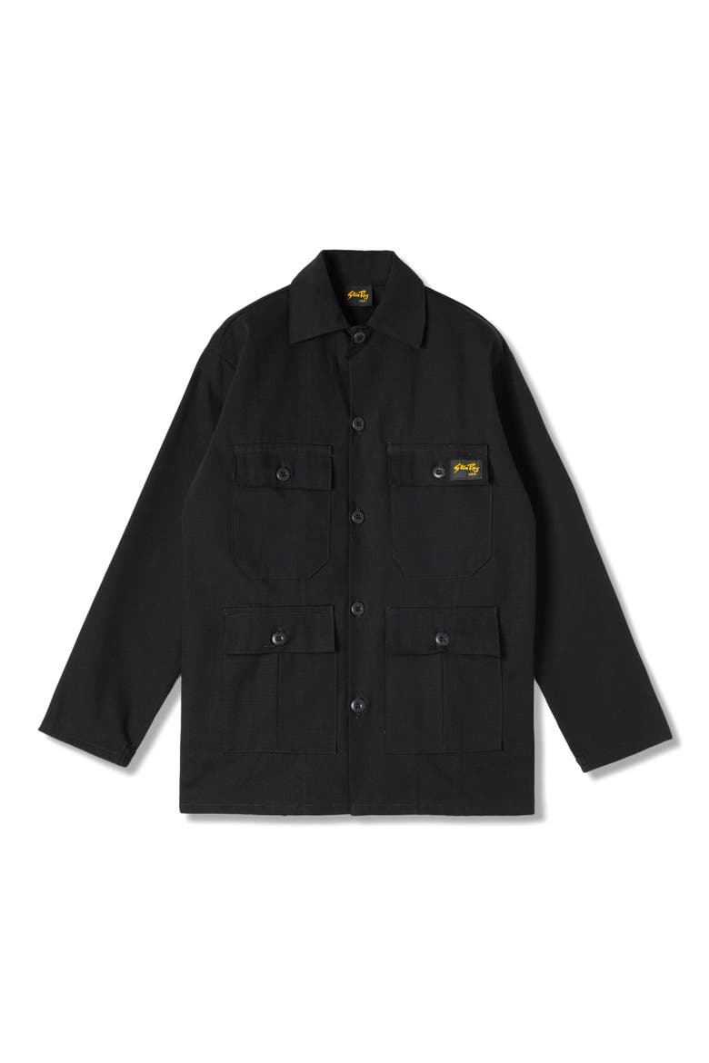 Button-Up Cotton Ripstop Work Jacket, Alternate, color, BLACK RIP STOP
