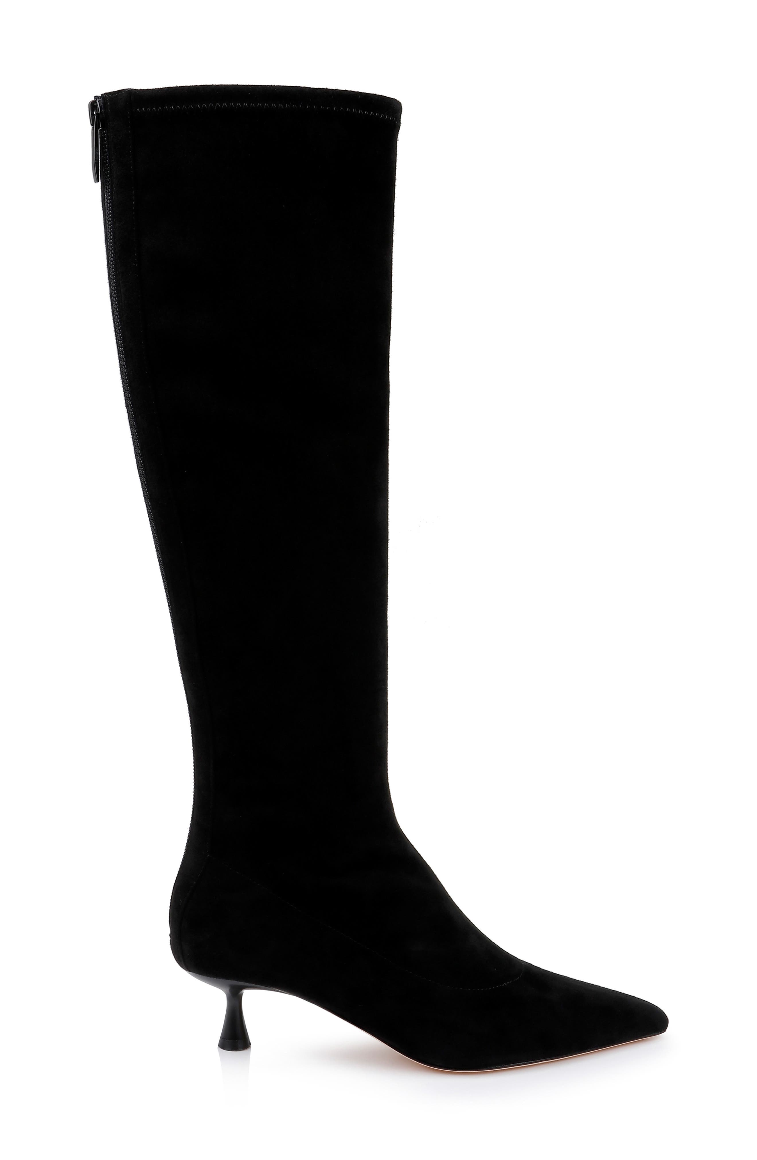 L'AGENCE Emilie Pointed Toe Kitten Heel Knee High Boot, Alternate, color, Black Suede