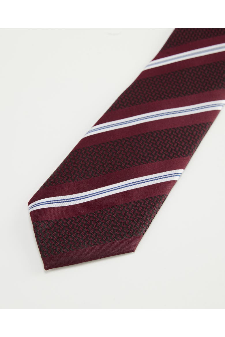 Oxford Weave Striped Silk Jacquard Tie, Alternate, color, Burgundy