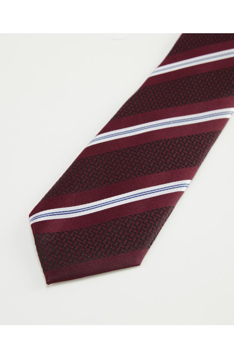 Knottery & Co Oxford Weave Striped Silk Jacquard Tie, Alternate, color, Burgundy