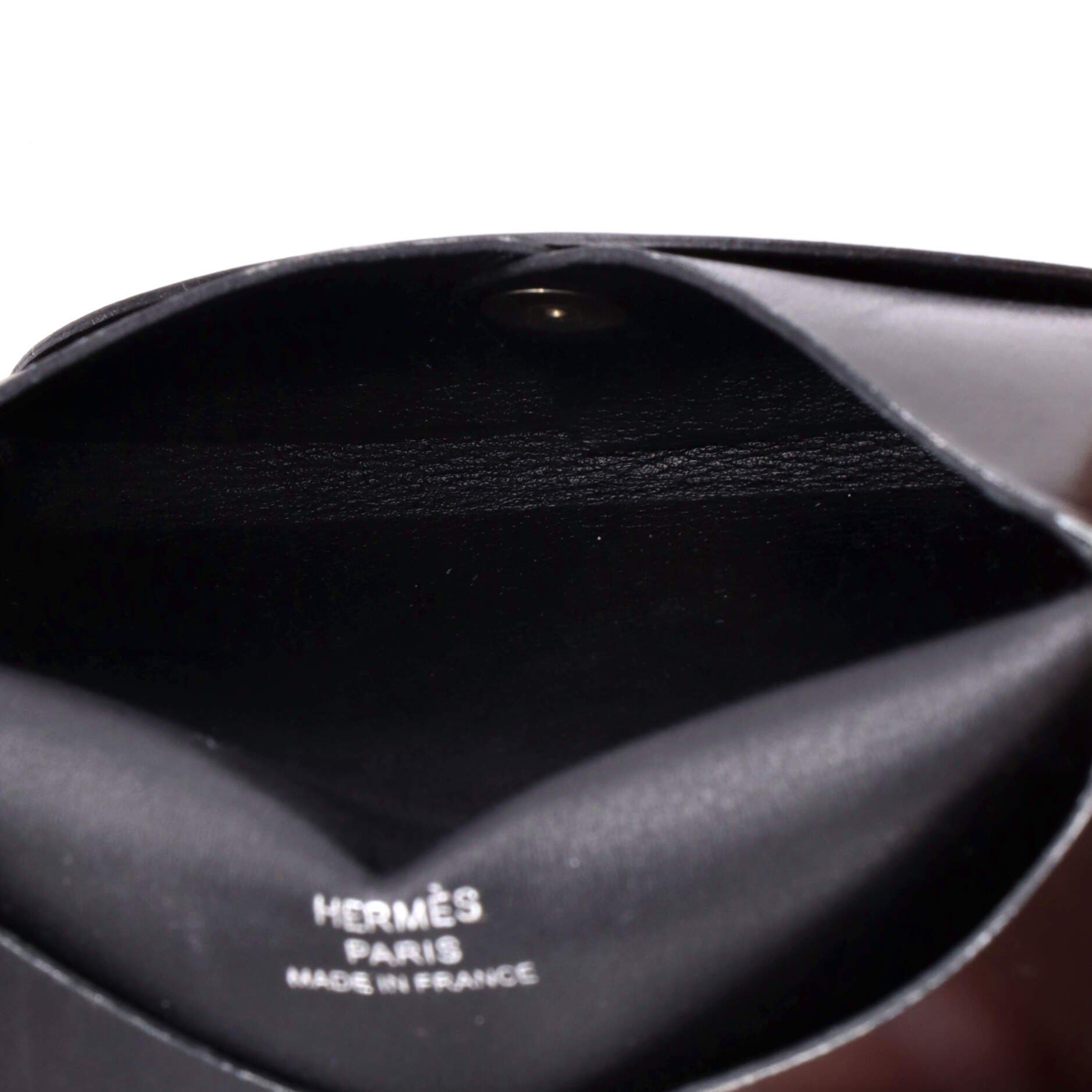 Pre-Owned Hermes Calvi Duo Card Holder Box Calf, Alternate, color, Noir