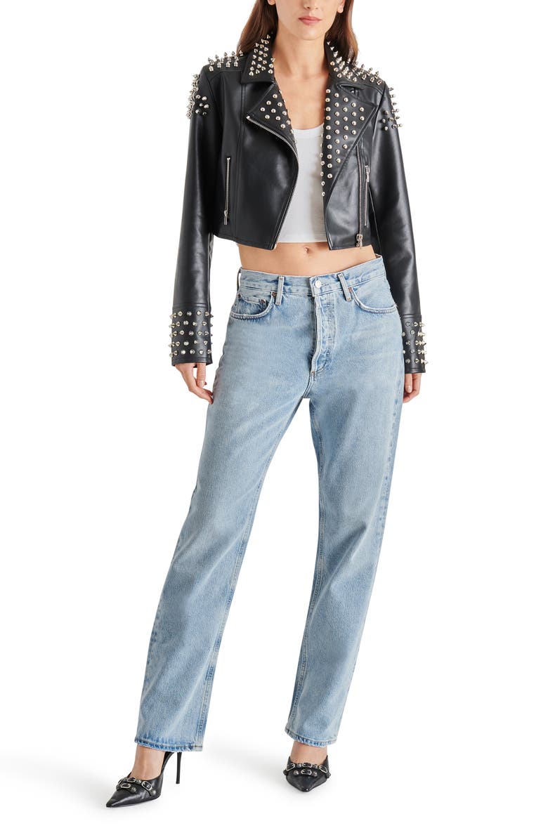 Steve Madden Tabby Stud Detail Faux Leather Jacket, Alternate, color, 
