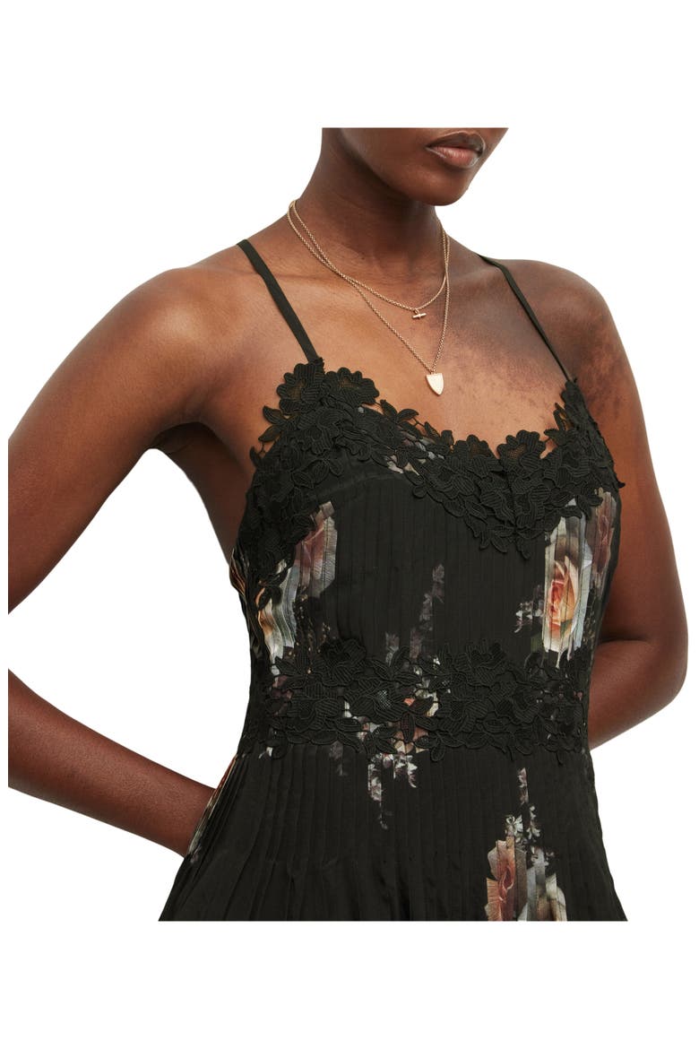 Floral Print Pleat Dress, Alternate, color, BLACK