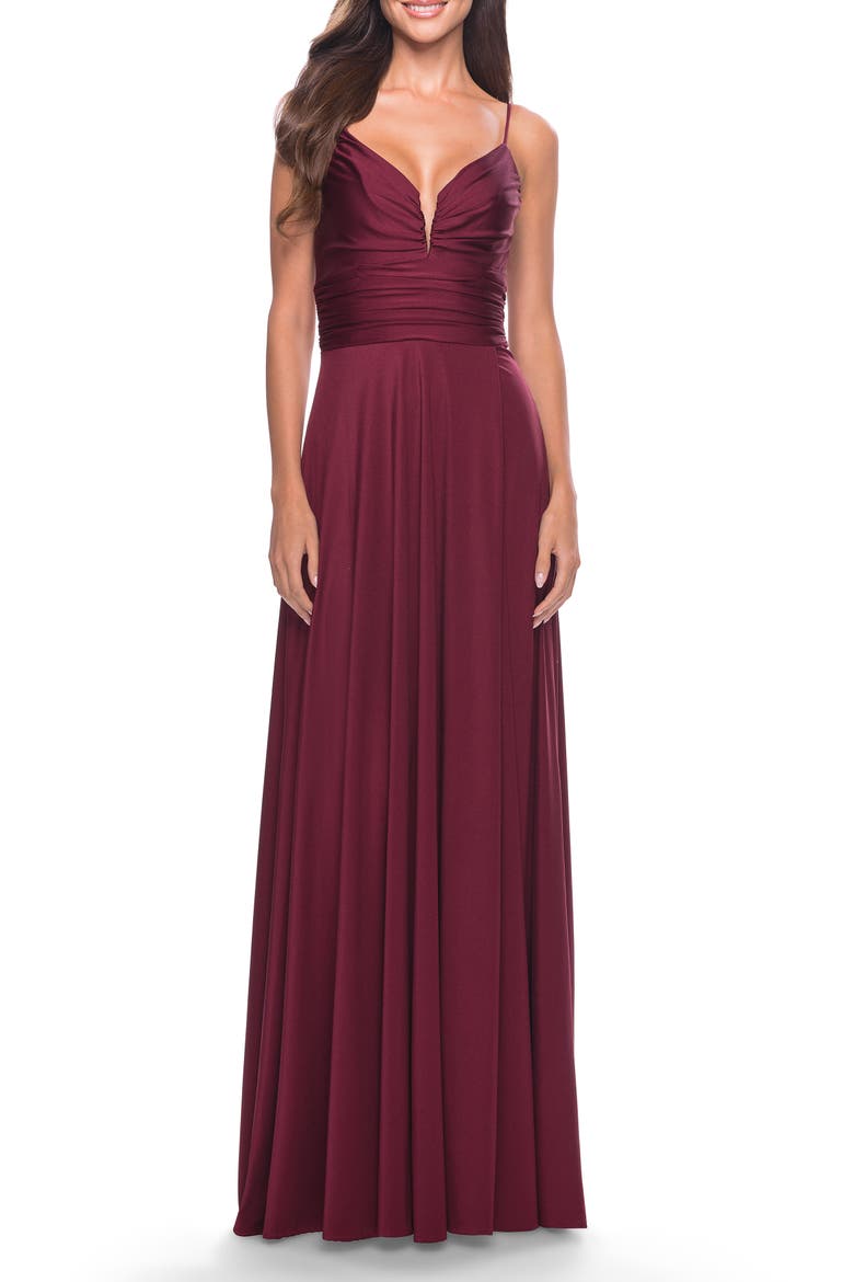 Versatile Long Jersey Gown with V and Slit, Main, color, Dark Berry