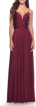 La Femme Versatile Long Jersey Gown with V and Slit