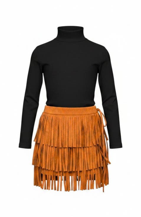 Boho Glam Rib Knit Top and Tan Fringe Suede Shorts