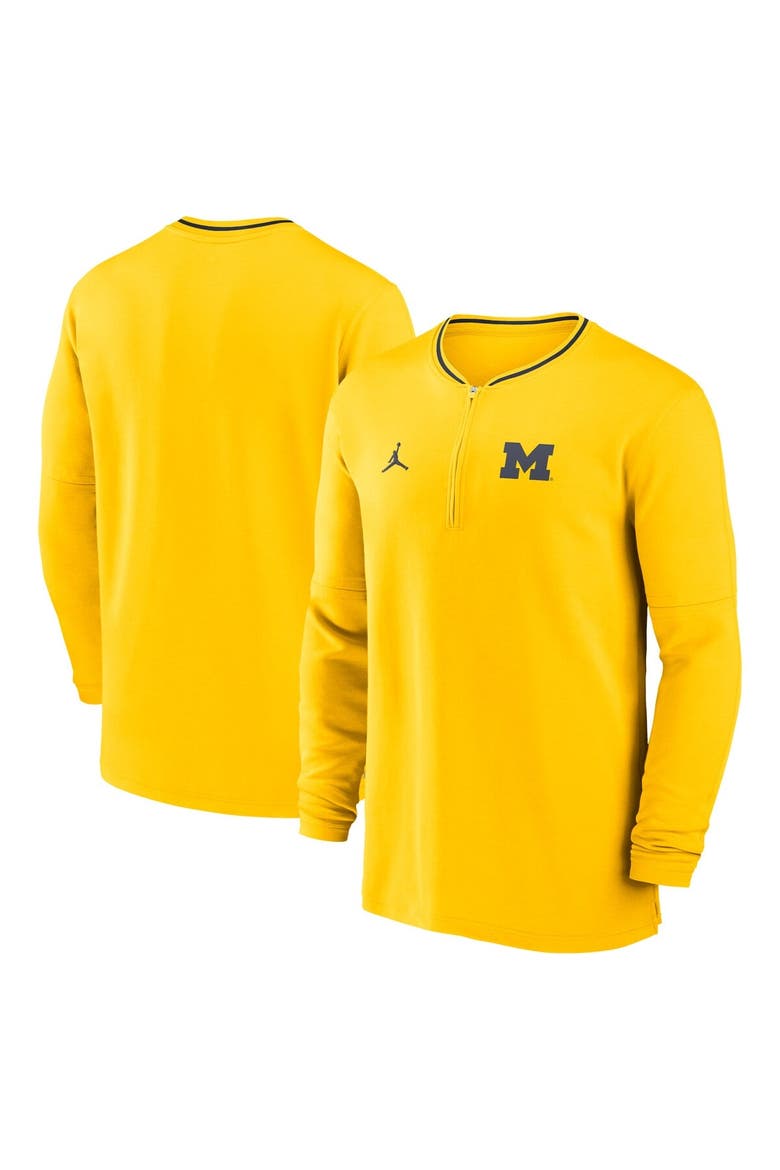 Men's Jordan Brand Maize Michigan Wolverines 2024 Sideline Coach Performance Half-Zip Long Sleeve Top, Alternate, color, Maize