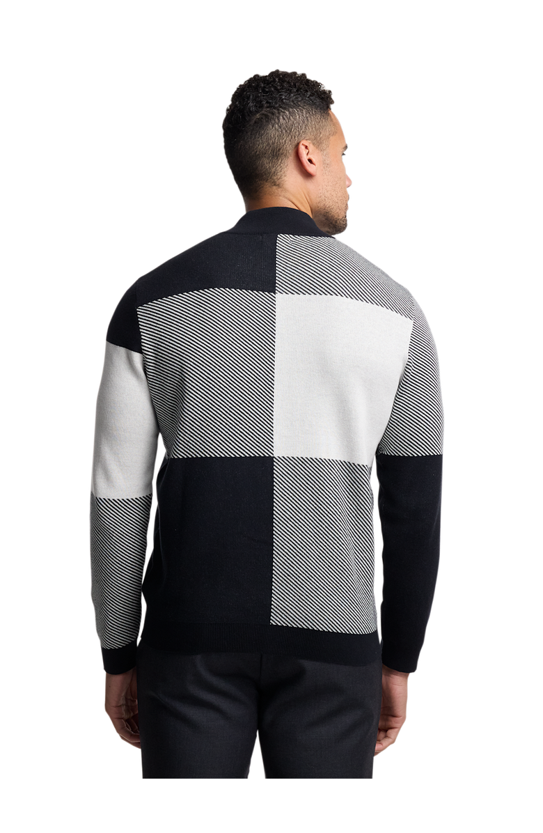 Paul Fredrick Cotton Full Zip Mock Neck Sweater, Alternate, color, Black/White Glen Plaid