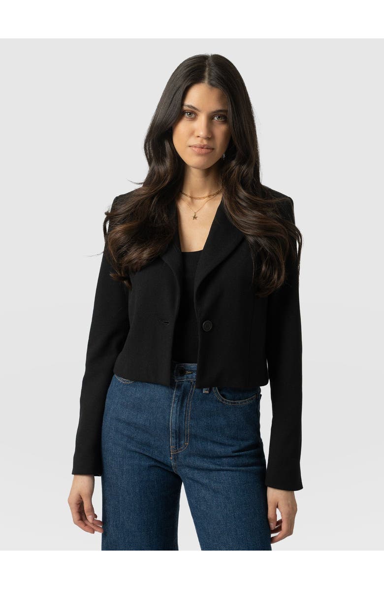 Saint + Sofia Astrid Cropped Blazer, Main, color, Black