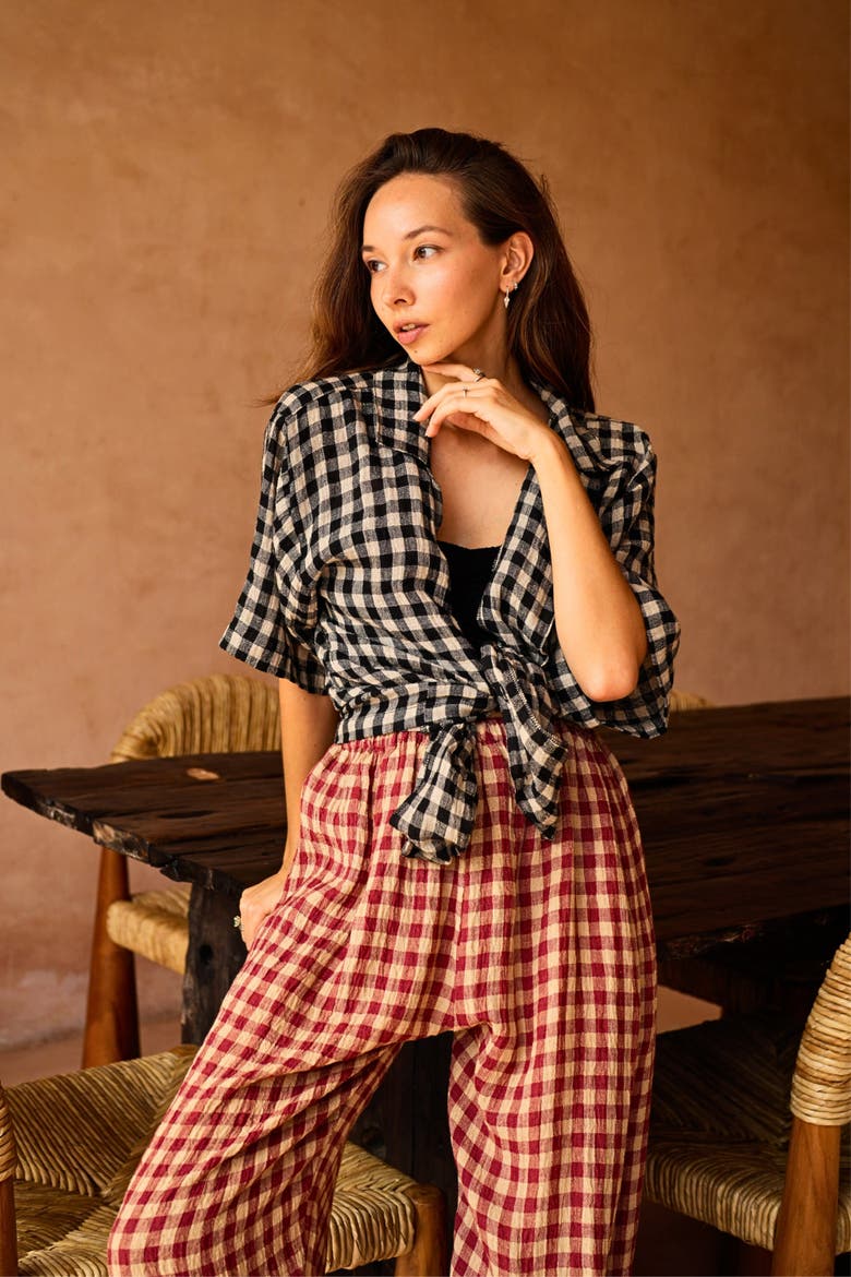 Vanessa Linen Gingham Shirt, Alternate, color, Black Gingham