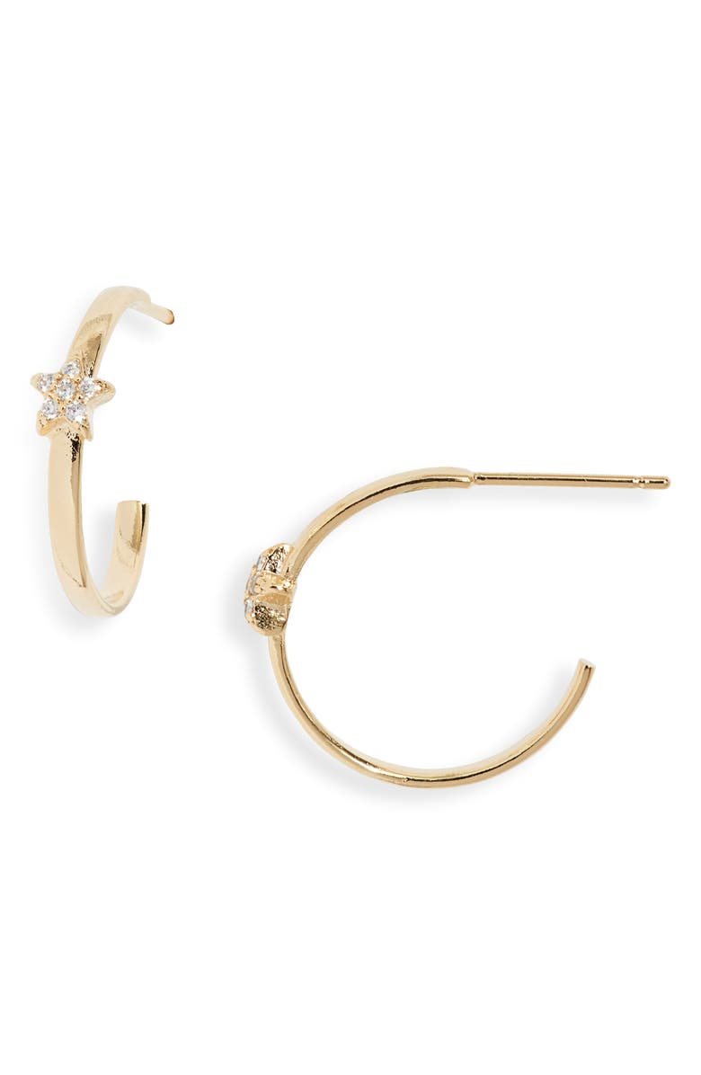 Estella Bartlett Single Cubic Zirconia Star Hoop Earrings, Main, color, Gold