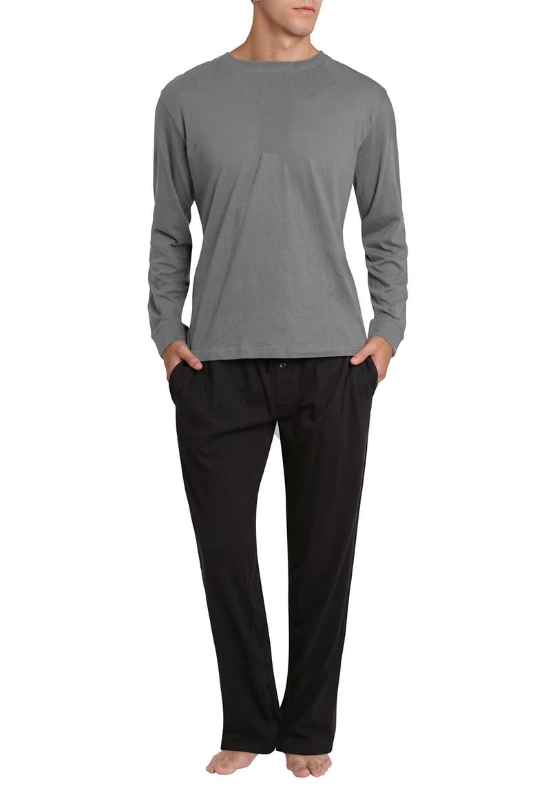 Long Sleeve Pajama T-Shirt & Pajama Pants Set, Main, color, GREY WITH BLACK