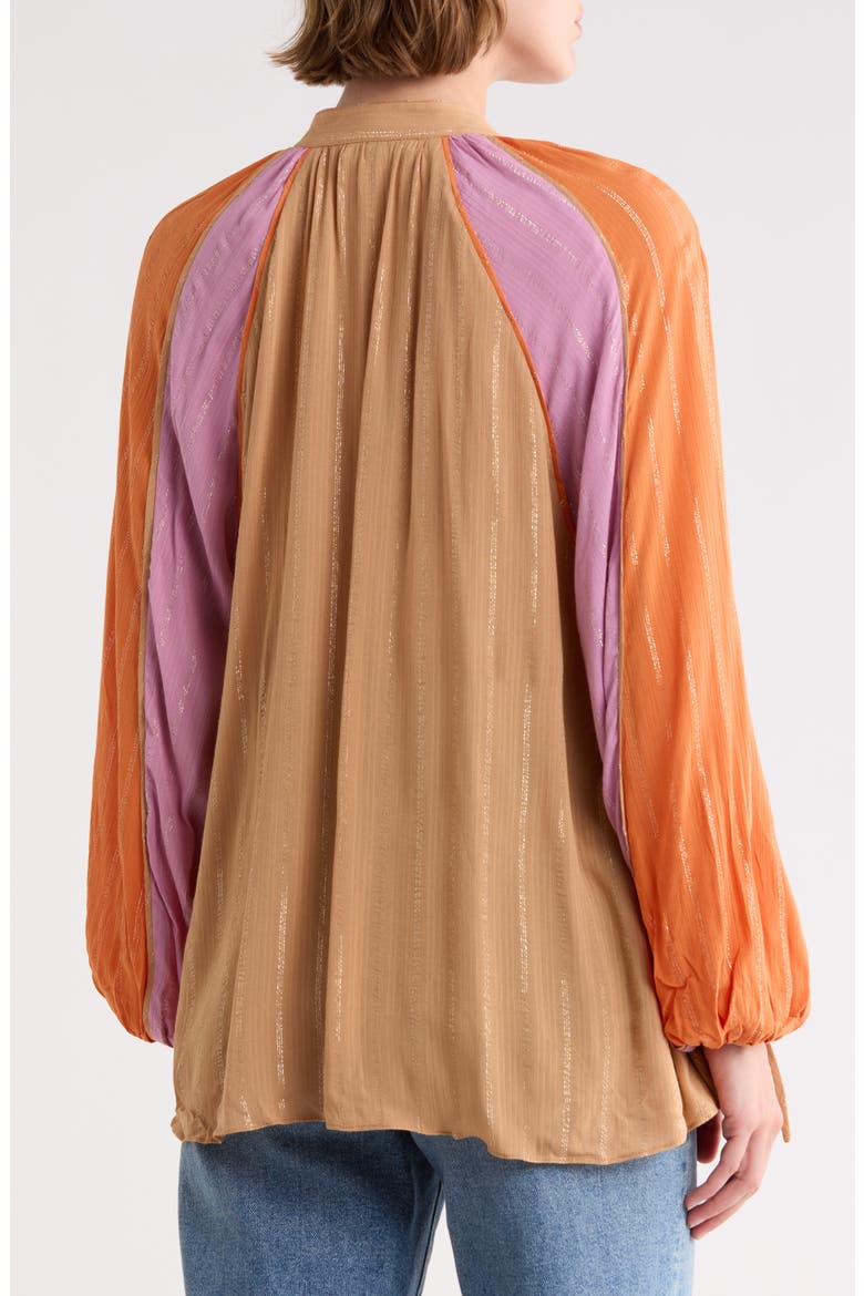 Lurex Stripe Split Neck Long Sleeve Top, Alternate, color, COLORIDO