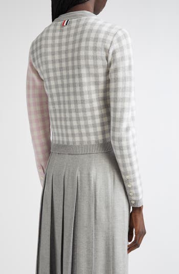 Fun-Mix Gingham Check Bird's Eye Wool Blend Cardigan