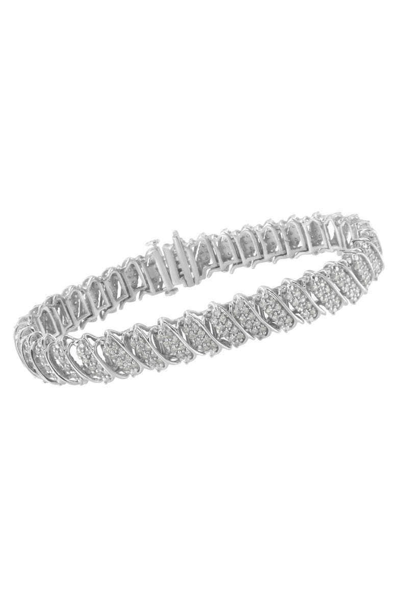 Silver 3.0 Cttw Diamond Multi Row Cluster Slanted Wave Link Tennis Bracelet, Alternate, color, White