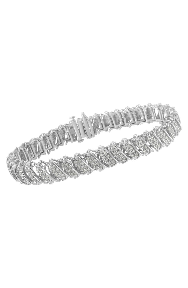 Haus of Brilliance Silver 3.0 Cttw Diamond Multi Row Cluster Slanted Wave Link Tennis Bracelet, Alternate, color, White