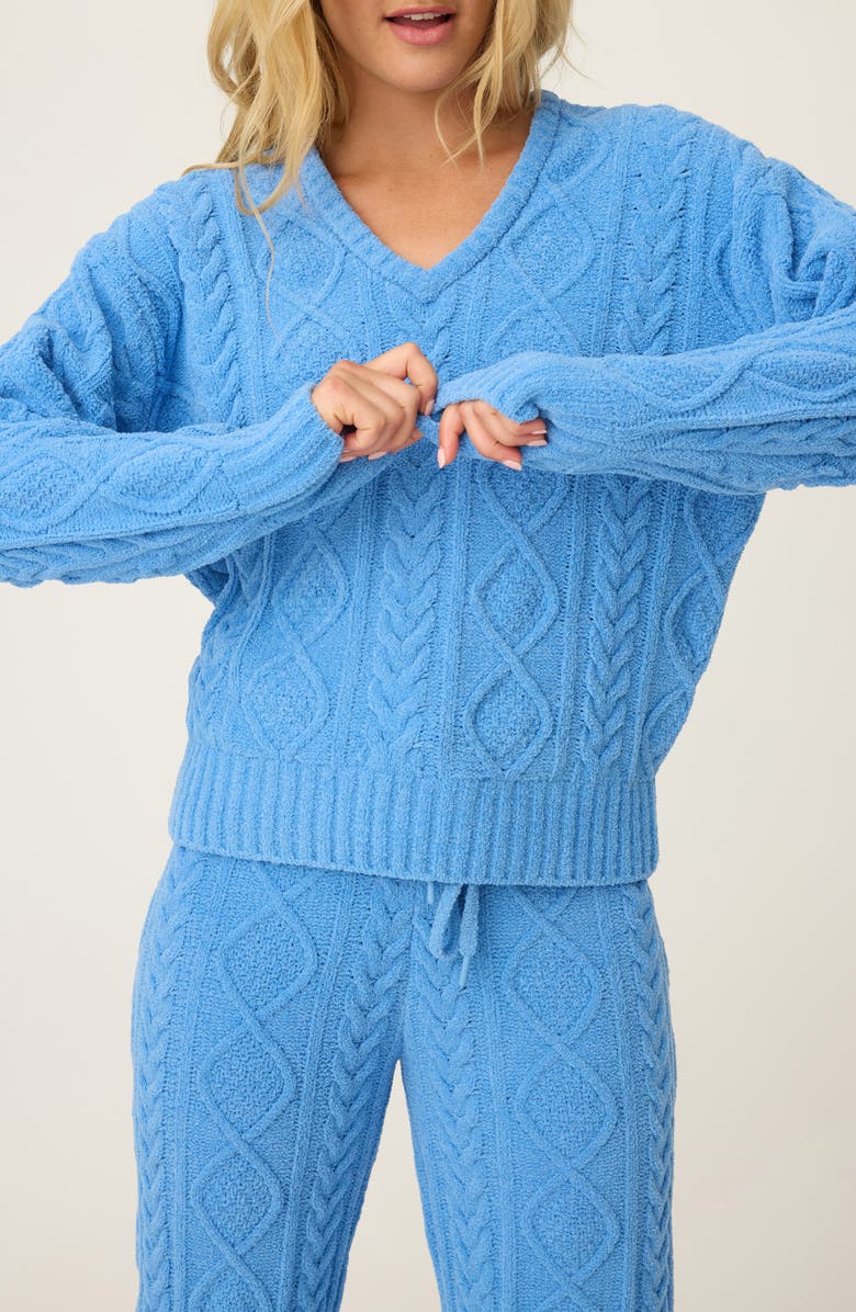 PJ Salvage Cozy Cable Knit Chenille Pajamas, Alternate, color, Sea