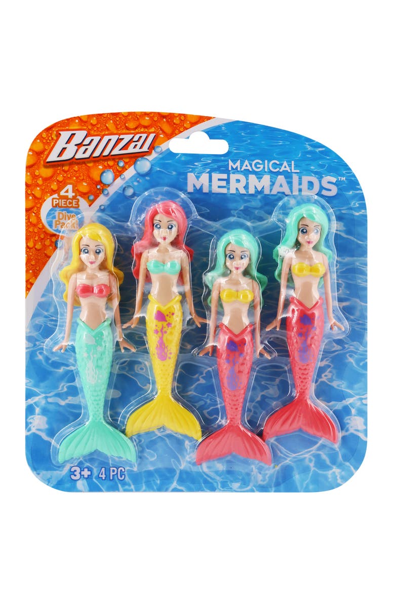 Banzai 4 Piece Water/Pool Toy Dive Set Mermaids Dolls, Main, color, Multicolored