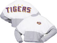 SPIRIT JERSEY Women's Spirit Jersey White LSU Tigers Heather Block Cropped Long Sleeve Jersey T-Shirt