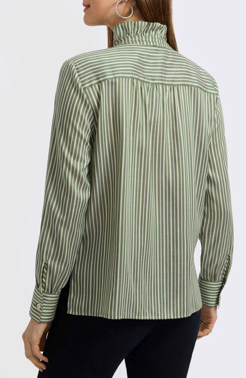 Foxcroft Sadie Stripe Ruffle Button-up Shirt In Green