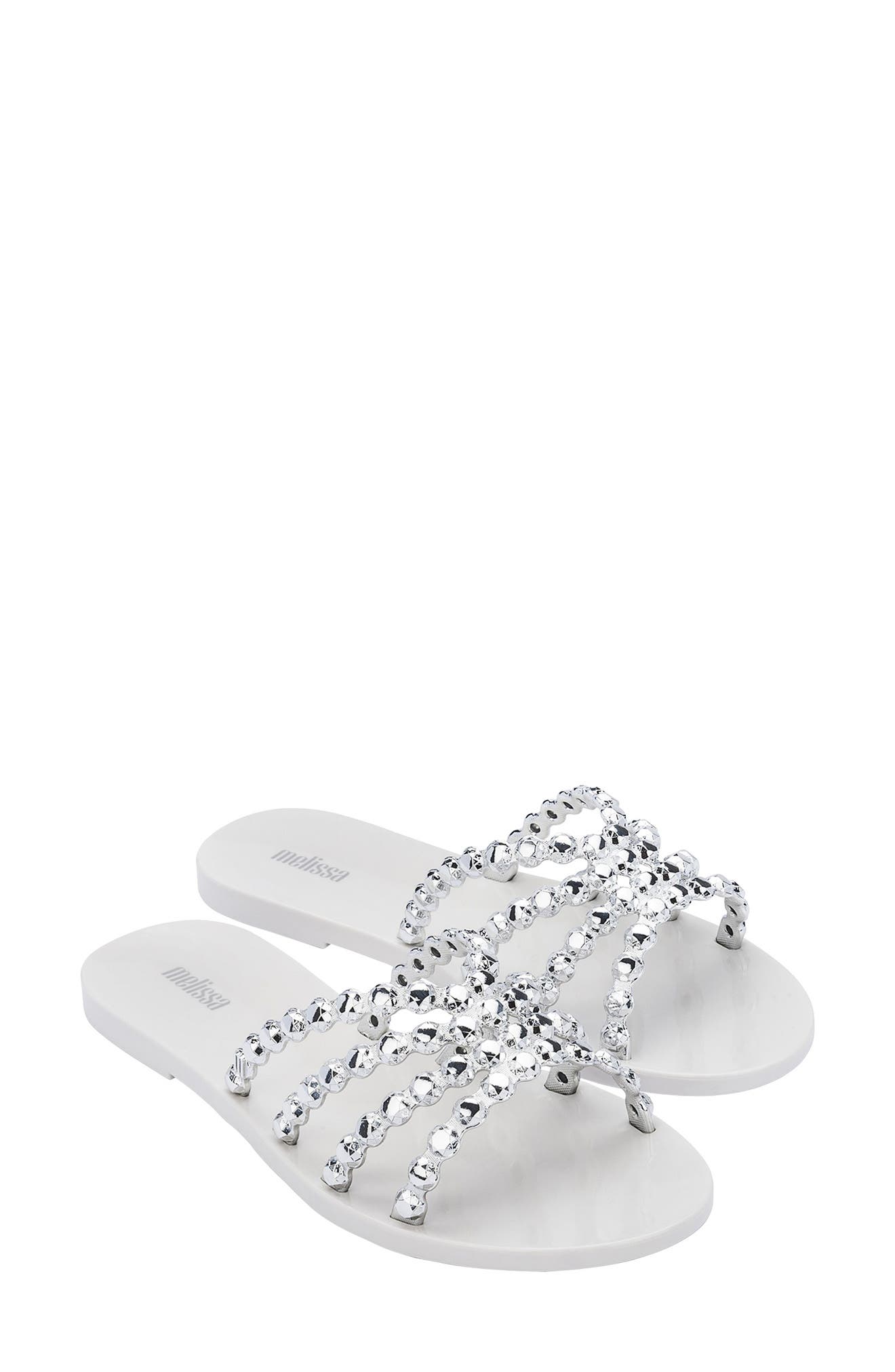 Strappy Slide Sandal, Main, color, WHITE/ SILVER