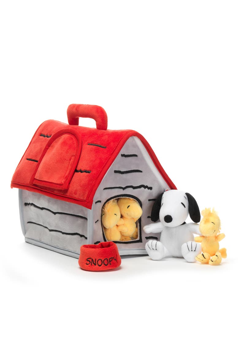 Classic Snoopy Interactive Plush Doghouse with 5 Stuffed Animal Toys, Alternate, color, Red Multi
