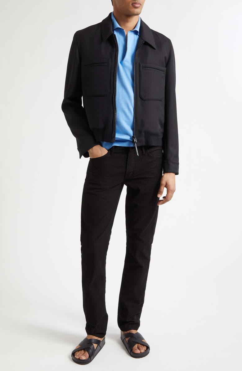 TOM FORD Lacquered Wool & Silk Tricotine Battle Jacket, Alternate, color, Black