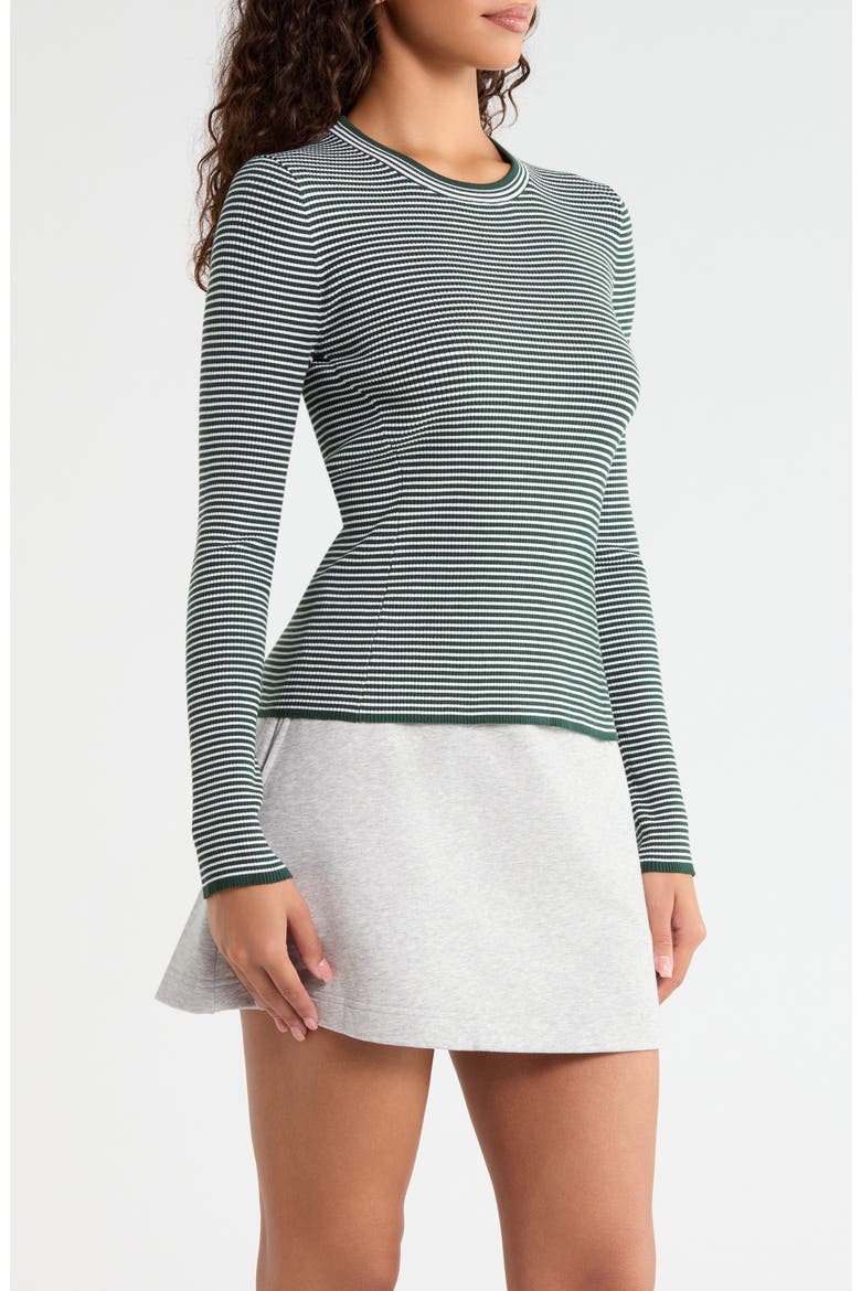 Ribbed Stripe Long Sleeve Top, Alternate, color, PINE/ SNOW