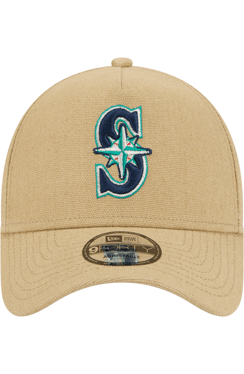 New Era Men's New Era Khaki Seattle Mariners Logo Essentials 9FORTY A-Frame Adjustable Hat, Alternate, color,