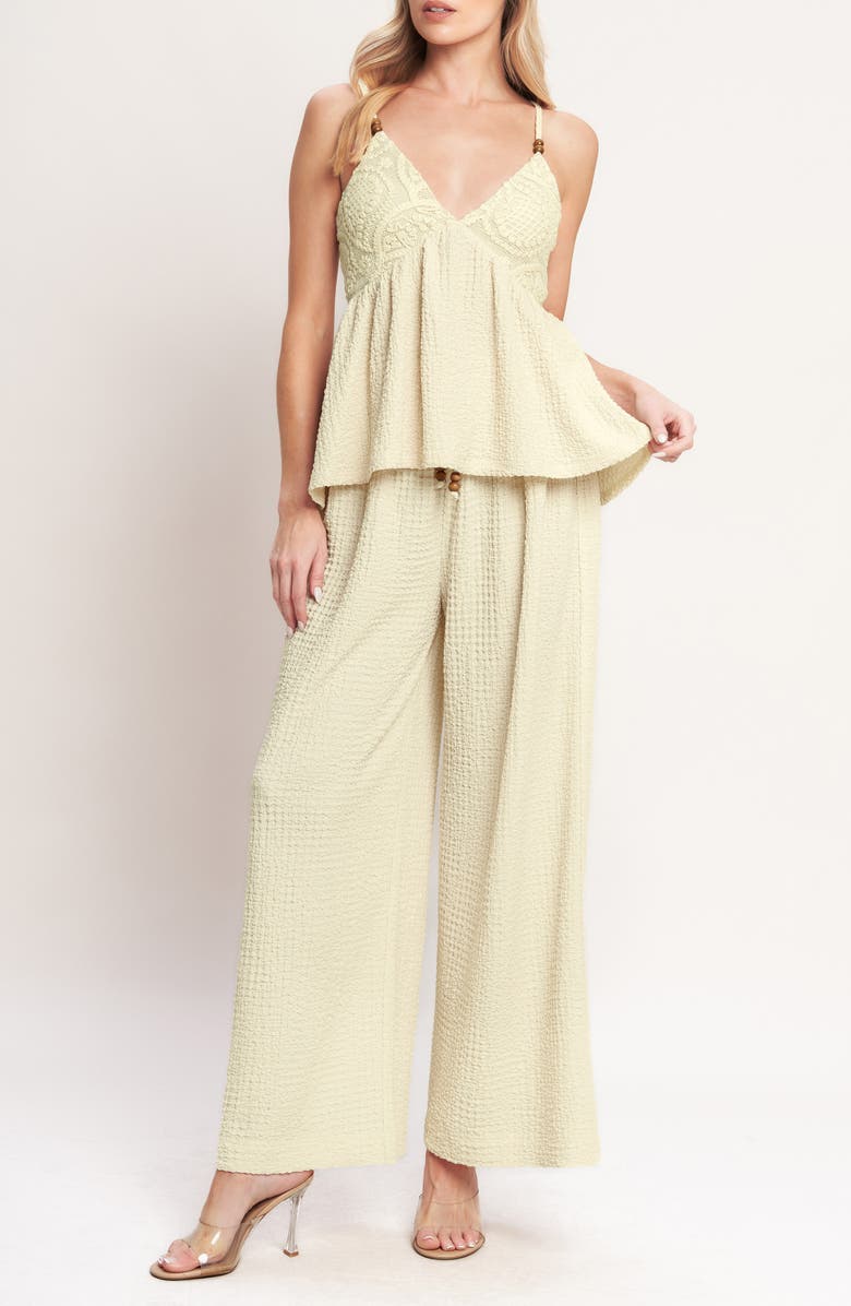 FLYING TOMATO Drawstring Textured Wide Leg Pants, Alternate, color, Beige