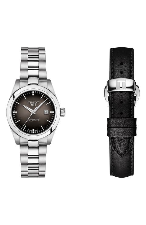 T-My Diamond Automatic Bracelet Watch & Leather Strap Gift Set, 29.3mm