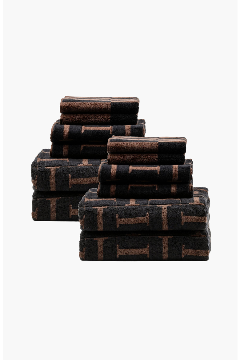 Tessera Australian Cotton Bath Towels, Alternate, color, Tobacco & Black