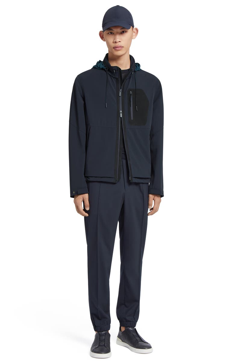 ZEGNA Water Repellent Stretch Nylon Hooded Zip Jacket, Alternate, color, 