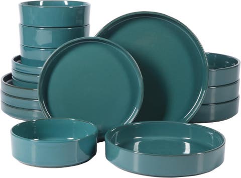 Santorini Mist 16 Piece Terracotta Reactive Glaze Plates and Bowls Dinnerware Set