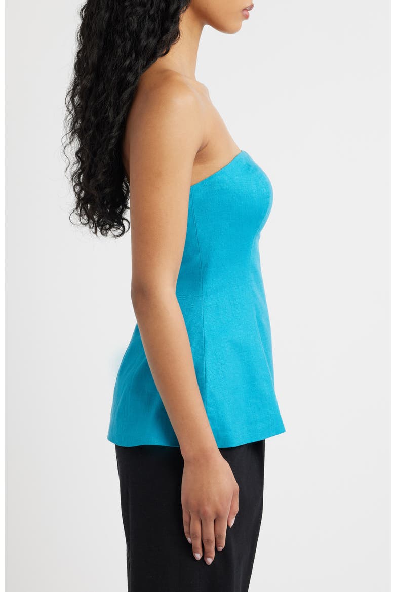 Strapless Linen Blend Peplum Top, Alternate, color, TURQUOISE