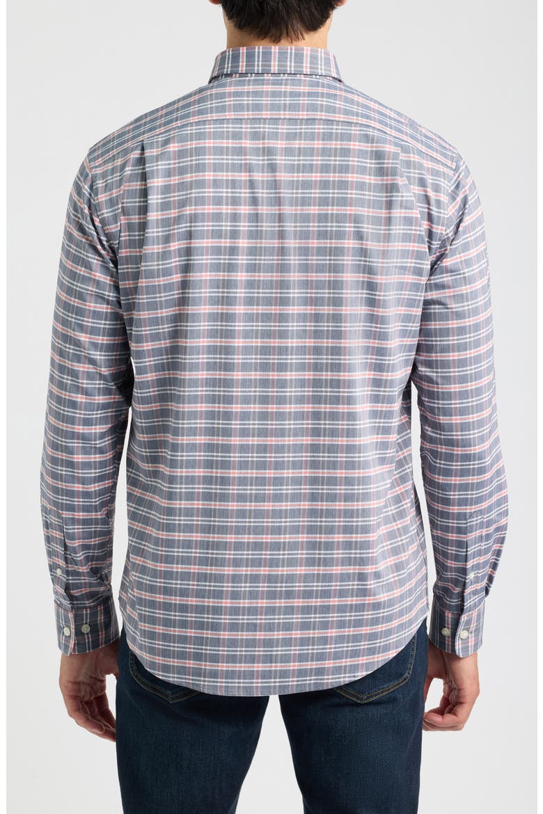 Basswood Plaid Performance Long Sleeve Button Down Shirt, Alternate, color, NAVY
