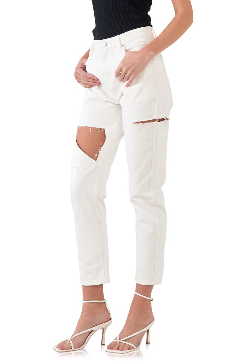 Ripped High Waist Slim Straight Leg Jeans, Alternate, color, WHITE