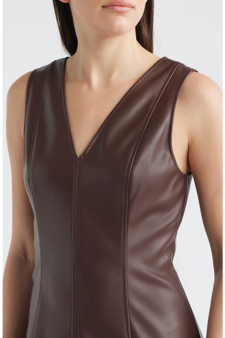V-Neck Faux Leather Fit & Flare Midi Dress, Alternate, color, FRENCH ROAST