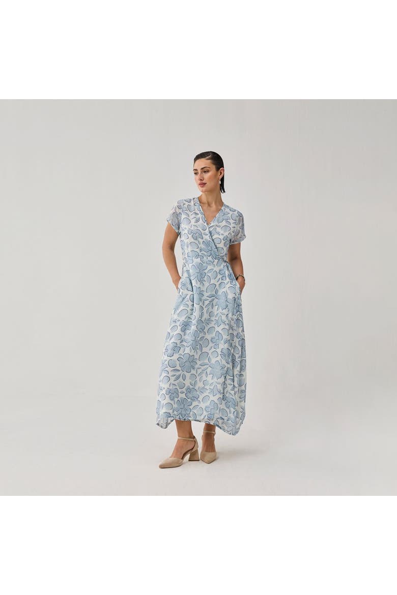 Soft Floral Wrap Midi Dress, Alternate, color, Porcelain Bloom