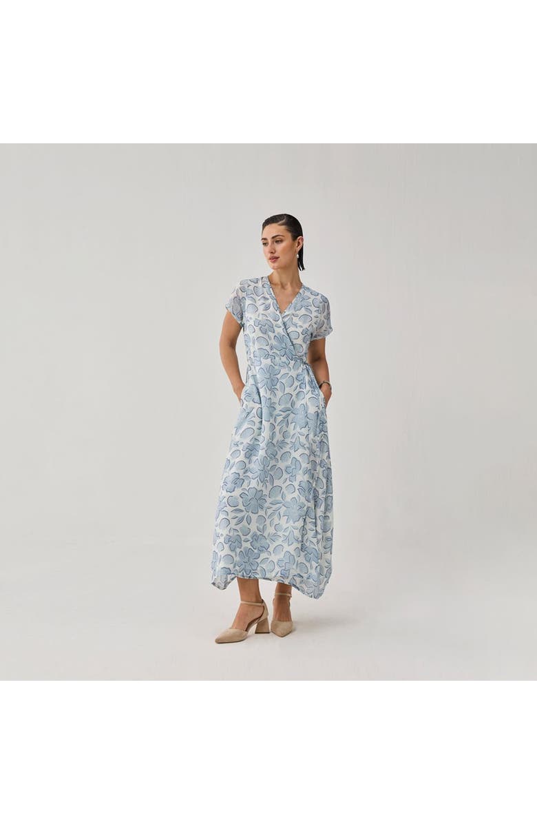Reistor Soft Floral Wrap Midi Dress, Alternate, color, Porcelain Bloom