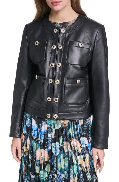 Collarless Leather Jacket