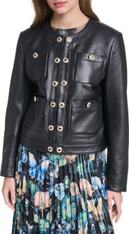 KARL LAGERFELD PARIS Collarless Leather Jacket
