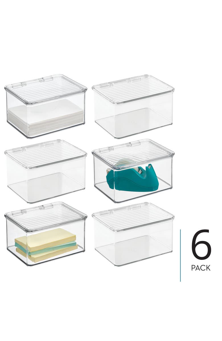iDesign Stackable Hinged-Lid Pantry Storage Box - Set of 6 - Clear, Alternate, color, Clear