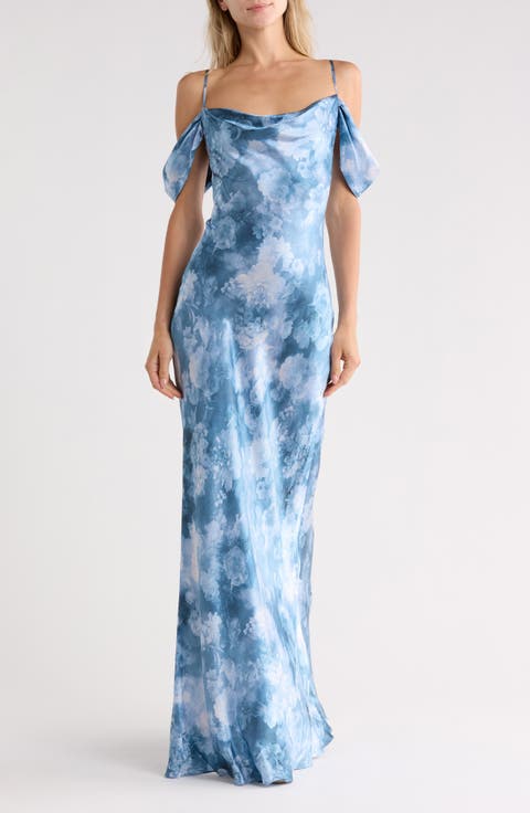 Kenna Cold Shoulder Cowl Neck Satin Dress