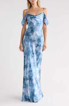 Kenna Cold Shoulder Cowl Neck Satin Dress