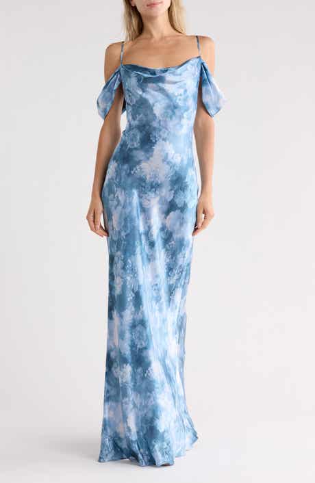 Kenna Cold Shoulder Cowl Neck Satin Dress