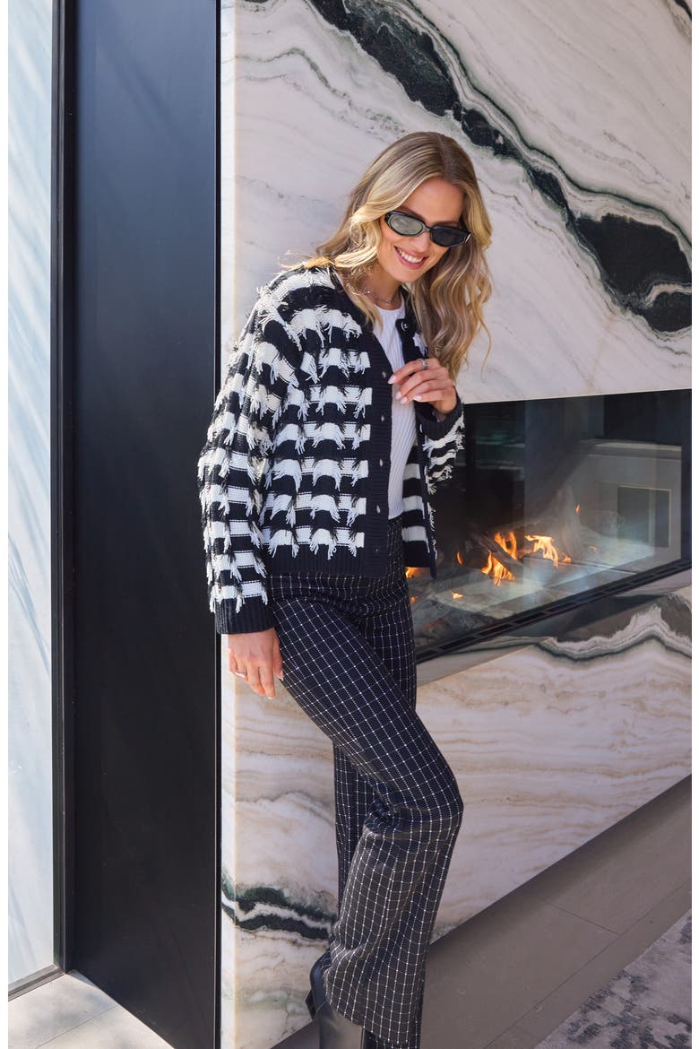 Fringe Detail Stripe Sweater, Alternate, color, BLACK WHITE STRIPE