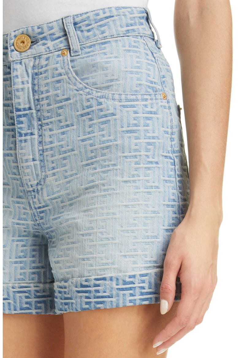 Monogram Jacquard High Waist Denim Shorts, Alternate, color, BLUE