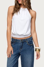 EDIKTED Damarey Backless Chain Halter Top